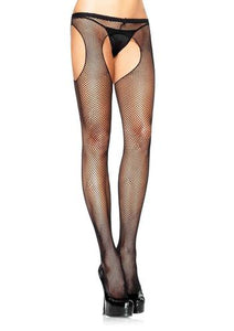 Garter belt fishnet pantyhose with cut-outs (one-size and plus-size)