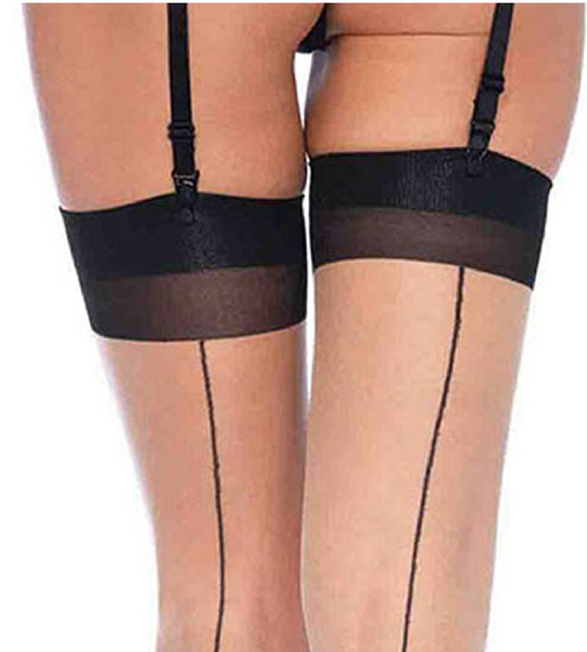 Cuban heel sheer stocking with backseam - black (one-size and plus-size)